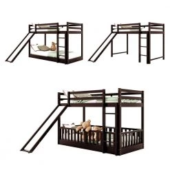 Twin Over Twin Bunk Bed for Kids, Wooden Bunk Bed with Slide and Ladder, Solid Wood Low Bunk Beds Frame, Espresso by ANBAZAR -ANBAZAR Sales espresso anbazar bunk beds ff92 p 4f 1000
