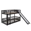 Twin Over Twin Bunk Bed for Kids, Wooden Bunk Bed with Slide and Ladder, Solid Wood Low Bunk Beds Frame, Espresso by ANBAZAR