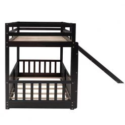 Twin Over Twin Bunk Bed for Kids, Wooden Bunk Bed with Slide and Ladder, Solid Wood Low Bunk Beds Frame, Espresso by ANBAZAR -ANBAZAR Sales espresso anbazar bunk beds ff92 p 66 1000