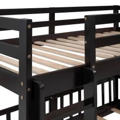 Twin Over Twin Bunk Bed for Kids, Wooden Bunk Bed with Slide and Ladder, Solid Wood Low Bunk Beds Frame, Espresso by ANBAZAR -ANBAZAR Sales espresso anbazar bunk beds ff92 p 76 1000