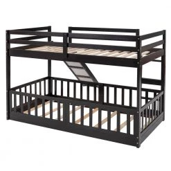 Twin Over Twin Bunk Bed for Kids, Wooden Bunk Bed with Slide and Ladder, Solid Wood Low Bunk Beds Frame, Espresso by ANBAZAR -ANBAZAR Sales espresso anbazar bunk beds ff92 p 77 1000