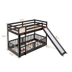 Twin Over Twin Bunk Bed for Kids, Wooden Bunk Bed with Slide and Ladder, Solid Wood Low Bunk Beds Frame, Espresso by ANBAZAR -ANBAZAR Sales espresso anbazar bunk beds ff92 p c3 1000
