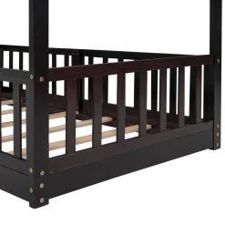 Twin Over Twin Bunk Bed for Kids, Wooden Bunk Bed with Slide and Ladder, Solid Wood Low Bunk Beds Frame, Espresso by ANBAZAR -ANBAZAR Sales espresso anbazar bunk beds ff92 p fa 1000