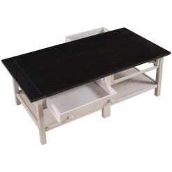 45 .2 In.Coal Large Classical Rectangle Wooden Espresso Coffee Table with Open Styled Shelf Large Two Drawers by ANBAZAR -ANBAZAR Sales espresso anbazar coffee tables ff37 p 1d 1000