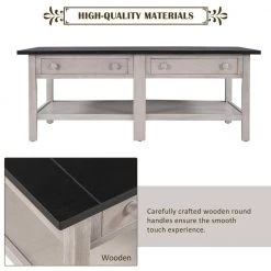 45 .2 In.Coal Large Classical Rectangle Wooden Espresso Coffee Table with Open Styled Shelf Large Two Drawers by ANBAZAR -ANBAZAR Sales espresso anbazar coffee tables ff37 p 1f 1000