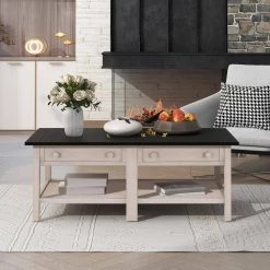 45 .2 In.Coal Large Classical Rectangle Wooden Espresso Coffee Table with Open Styled Shelf Large Two Drawers by ANBAZAR -ANBAZAR Sales espresso anbazar coffee tables ff37 p 40 1000