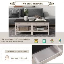 45 .2 In.Coal Large Classical Rectangle Wooden Espresso Coffee Table with Open Styled Shelf Large Two Drawers by ANBAZAR -ANBAZAR Sales espresso anbazar coffee tables ff37 p 44 1000