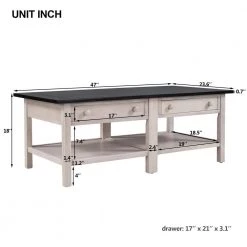 45 .2 In.Coal Large Classical Rectangle Wooden Espresso Coffee Table with Open Styled Shelf Large Two Drawers by ANBAZAR -ANBAZAR Sales espresso anbazar coffee tables ff37 p c3 1000