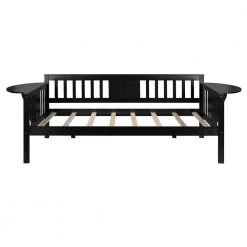 Twin Size Espresso Wood Daybed Frame with Small Foldable Table, Twin Sofa Bed With Wood Slat Support by ANBAZAR