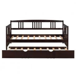 Twin Size Espresso Wood Daybed with A Trundle, Dual-use Sturdy Sofa Bed for Living Room, No Box Spring Needed by ANBAZAR -ANBAZAR Sales espresso anbazar daybeds 00511anna 44 1000