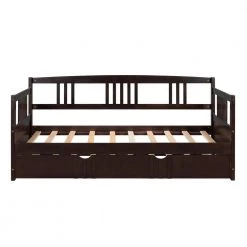 Twin Size Espresso Wood Daybed with A Trundle, Dual-use Sturdy Sofa Bed for Living Room, No Box Spring Needed by ANBAZAR -ANBAZAR Sales espresso anbazar daybeds 00511anna c3 1000