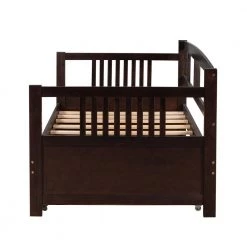 Twin Size Espresso Wood Daybed with A Trundle, Dual-use Sturdy Sofa Bed for Living Room, No Box Spring Needed by ANBAZAR -ANBAZAR Sales espresso anbazar daybeds 00511anna fa 1000
