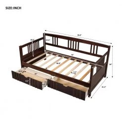 Twin Size Espresso Wood Daybed Frame with Two Drawers, Dual-use Sturdy Sofa Bed for Living Room, No Box Spring Needed by ANBAZAR 13 Twin Size Espresso Wood Daybed Frame with Two Drawers, Dual-use Sturdy Sofa Bed for Living Room, No Box Spring Needed by ANBAZAR -ANBAZAR Sales espresso anbazar daybeds 00513anna 1f 1000