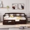 Twin Size Espresso Wood Daybed Frame with Two Drawers, Dual-use Sturdy Sofa Bed for Living Room, No Box Spring Needed by ANBAZAR