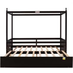 Espresso Twin Size Daybed Canopy Bed Wood Platform Bed with Pull-Out Trundle, Extendable Kids Daybed Twin to Double Twin by ANBAZAR -ANBAZAR Sales espresso anbazar daybeds 01753anna p 4f 1000