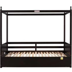 Espresso Twin Size Daybed Canopy Bed Wood Platform Bed with Pull-Out Trundle, Extendable Kids Daybed Twin to Double Twin by ANBAZAR -ANBAZAR Sales espresso anbazar daybeds 01753anna p c3 1000