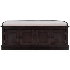 Espresso Cushioned Storage Entryway Shoe Bench 42.7"L x 16"W x 17.4"H with 2 Cabinets, 4 Doors and Adjustable Shelves by ANBAZAR -ANBAZAR Sales espresso anbazar dining benches 01583anna p c3 1000