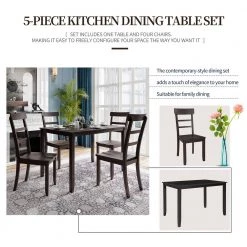 5-Piece Espresso Wood Rectangular Kitchen Table Set Dining Table Set, Wood Dining Table and 4 Chairs Set for Dining Room by ANBAZAR -ANBAZAR Sales espresso anbazar dining room sets 01625anna p 31 1000