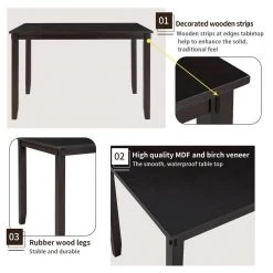 5-Piece Espresso Wood Rectangular Kitchen Table Set Dining Table Set, Wood Dining Table and 4 Chairs Set for Dining Room by ANBAZAR -ANBAZAR Sales espresso anbazar dining room sets 01625anna p 44 1000