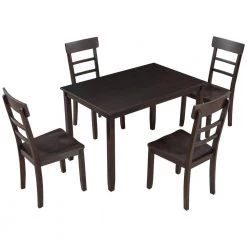 5-Piece Espresso Wood Rectangular Kitchen Table Set Dining Table Set, Wood Dining Table and 4 Chairs Set for Dining Room by ANBAZAR -ANBAZAR Sales espresso anbazar dining room sets 01625anna p 4f 1000
