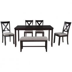 Espresso 6-Pieces Wood Dining Table Chair Set for 6 People, Rectangle Dining Table, 4 Cushioned Chairs and Bench by ANBAZAR 12 Espresso 6-Pieces Wood Dining Table Chair Set for 6 People, Rectangle Dining Table, 4 Cushioned Chairs and Bench by ANBAZAR -ANBAZAR Sales espresso anbazar dining room sets 01642anna p 4f 1000