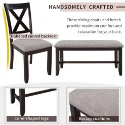 Espresso 6-Pieces Wood Dining Table Chair Set for 6 People, Rectangle Dining Table, 4 Cushioned Chairs and Bench by ANBAZAR 16 Espresso 6-Pieces Wood Dining Table Chair Set for 6 People, Rectangle Dining Table, 4 Cushioned Chairs and Bench by ANBAZAR -ANBAZAR Sales espresso anbazar dining room sets 01642anna p 76 1000