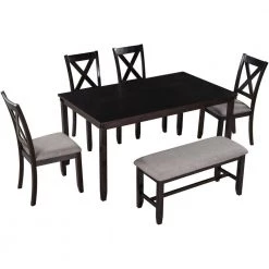 Espresso 6-Pieces Wood Dining Table Chair Set for 6 People, Rectangle Dining Table, 4 Cushioned Chairs and Bench by ANBAZAR 11 Espresso 6-Pieces Wood Dining Table Chair Set for 6 People, Rectangle Dining Table, 4 Cushioned Chairs and Bench by ANBAZAR -ANBAZAR Sales espresso anbazar dining room sets 01642anna p c3 1000
