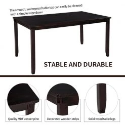 Espresso 6-Pieces Wood Dining Table Chair Set for 6 People, Rectangle Dining Table, 4 Cushioned Chairs and Bench by ANBAZAR 15 Espresso 6-Pieces Wood Dining Table Chair Set for 6 People, Rectangle Dining Table, 4 Cushioned Chairs and Bench by ANBAZAR -ANBAZAR Sales espresso anbazar dining room sets 01642anna p fa 1000