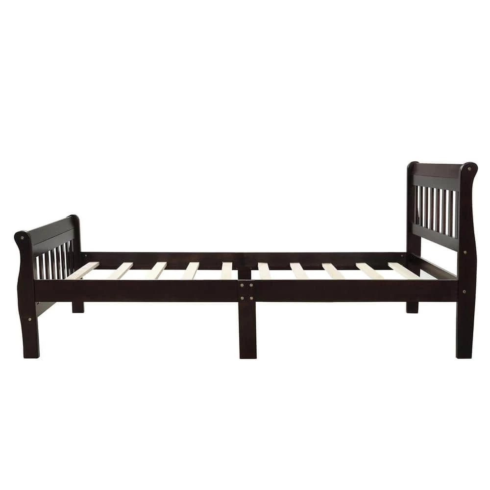 Espresso Twin Size Wood Platform Bed with Headboard and Footboard, Sturdy Sleigh Panel Bed Frame with Wood Slats by ANBAZAR 5 Espresso Twin Size Wood Platform Bed with Headboard and Footboard, Sturdy Sleigh Panel Bed Frame with Wood Slats by ANBAZAR - Image 5