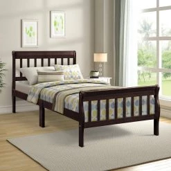 Espresso Twin Size Wood Platform Bed with Headboard and Footboard, Sturdy Sleigh Panel Bed Frame with Wood Slats by ANBAZAR 17 Espresso Twin Size Wood Platform Bed with Headboard and Footboard, Sturdy Sleigh Panel Bed Frame with Wood Slats by ANBAZAR -ANBAZAR Sales espresso anbazar kids beds 00677anna 31 1000