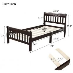 Espresso Twin Size Wood Platform Bed with Headboard and Footboard, Sturdy Sleigh Panel Bed Frame with Wood Slats by ANBAZAR 14 Espresso Twin Size Wood Platform Bed with Headboard and Footboard, Sturdy Sleigh Panel Bed Frame with Wood Slats by ANBAZAR -ANBAZAR Sales espresso anbazar kids beds 00677anna 44 1000