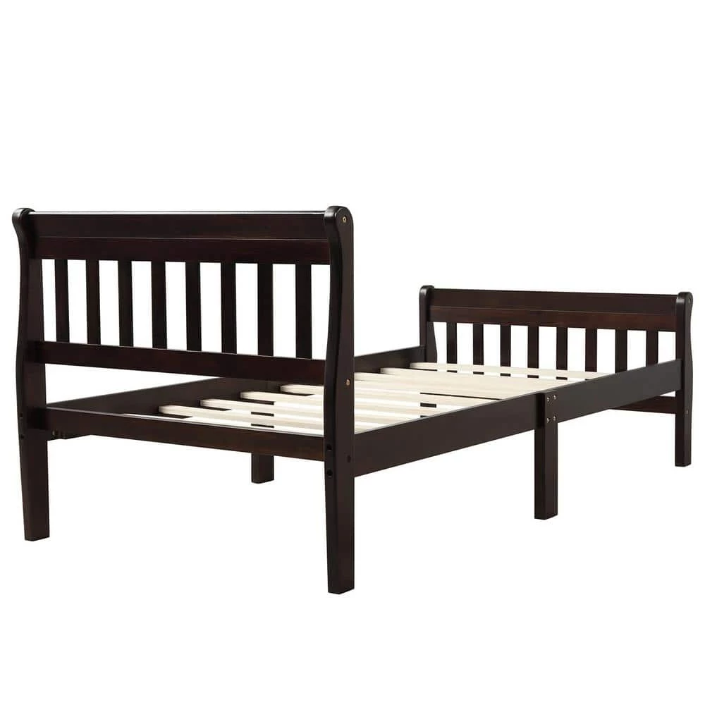 Espresso Twin Size Wood Platform Bed with Headboard and Footboard, Sturdy Sleigh Panel Bed Frame with Wood Slats by ANBAZAR 4 Espresso Twin Size Wood Platform Bed with Headboard and Footboard, Sturdy Sleigh Panel Bed Frame with Wood Slats by ANBAZAR - Image 4