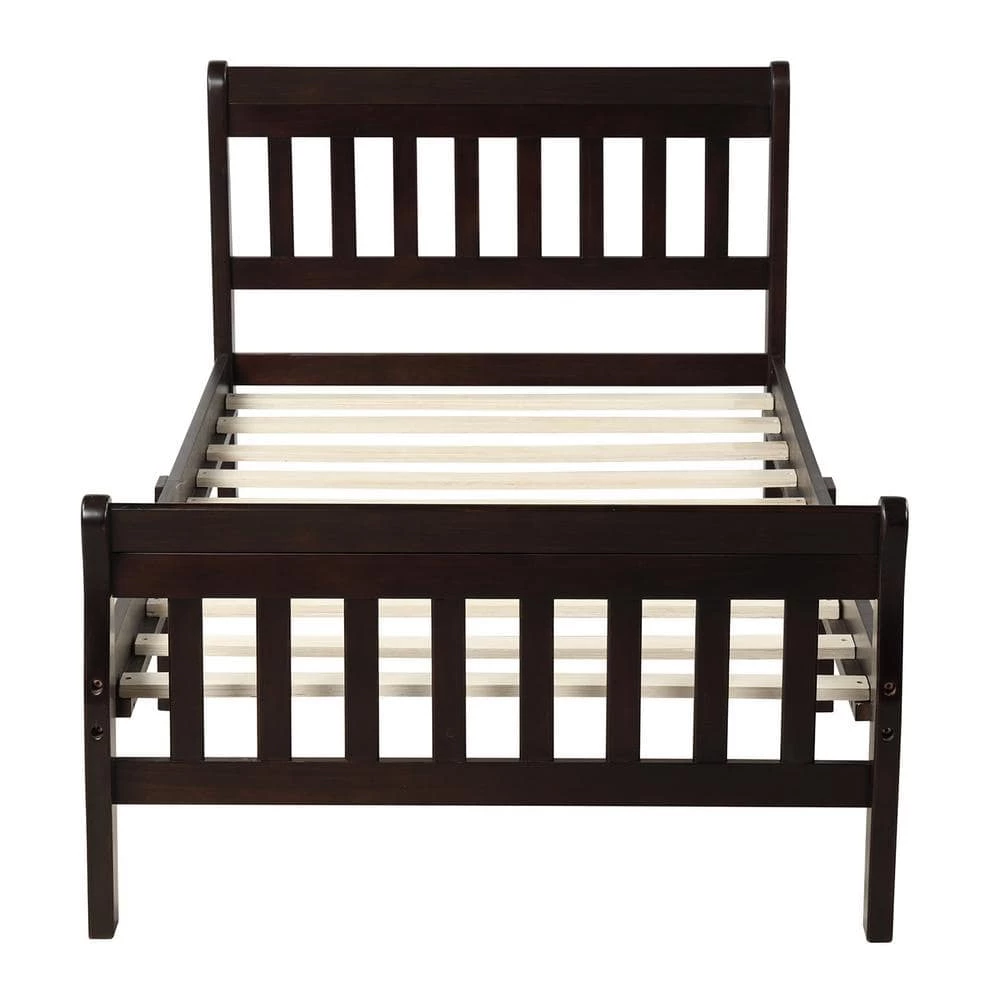 Espresso Twin Size Wood Platform Bed with Headboard and Footboard, Sturdy Sleigh Panel Bed Frame with Wood Slats by ANBAZAR 1 Espresso Twin Size Wood Platform Bed with Headboard and Footboard, Sturdy Sleigh Panel Bed Frame with Wood Slats by ANBAZAR