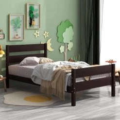 Espresso Twin Platform Bed Frame Heavy Duty Twin Size Bed Frame Wood Platform Bed with Headboard and Foot-Board by ANBAZAR 9 Espresso Twin Platform Bed Frame Heavy Duty Twin Size Bed Frame Wood Platform Bed with Headboard and Foot-Board by ANBAZAR -ANBAZAR Sales espresso anbazar kids beds ff124 b 40 1000
