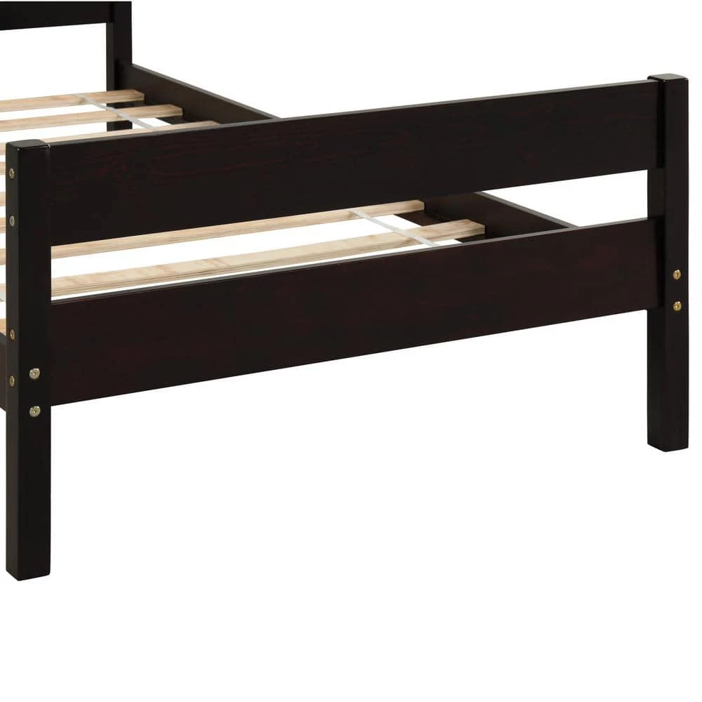 Espresso Twin Platform Bed Frame Heavy Duty Twin Size Bed Frame Wood Platform Bed with Headboard and Foot-Board by ANBAZAR 5 Espresso Twin Platform Bed Frame Heavy Duty Twin Size Bed Frame Wood Platform Bed with Headboard and Foot-Board by ANBAZAR - Image 5