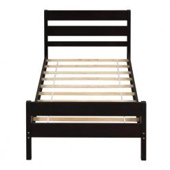 Espresso Twin Platform Bed Frame Heavy Duty Twin Size Bed Frame Wood Platform Bed with Headboard and Foot-Board by ANBAZAR