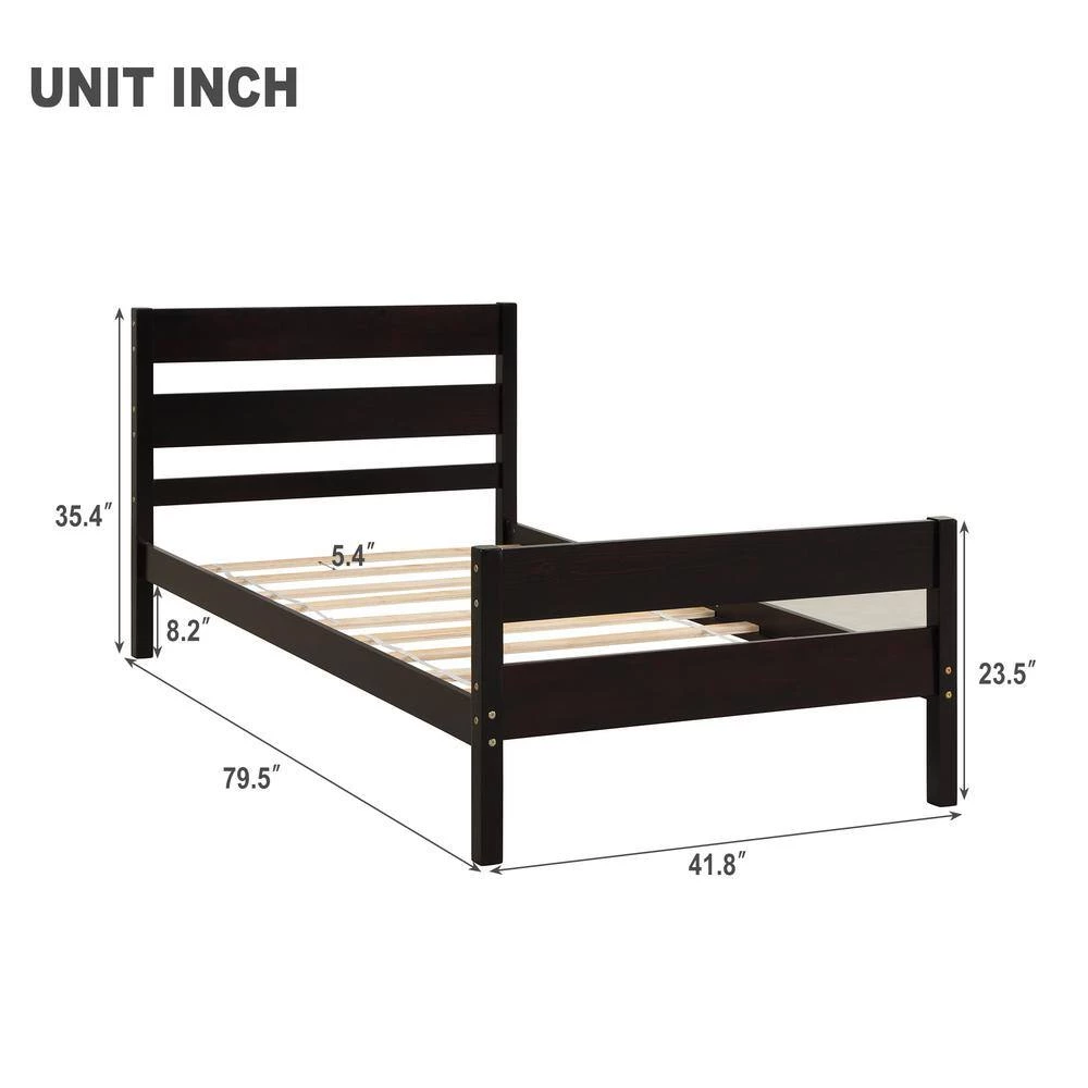 Espresso Twin Platform Bed Frame Heavy Duty Twin Size Bed Frame Wood Platform Bed with Headboard and Foot-Board by ANBAZAR 4 Espresso Twin Platform Bed Frame Heavy Duty Twin Size Bed Frame Wood Platform Bed with Headboard and Foot-Board by ANBAZAR - Image 4