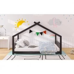 Twin Size House Bed Wood Bed Espresso by ANBAZAR -ANBAZAR Sales espresso anbazar kids beds liner13 c 44 1000
