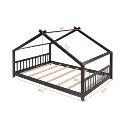 Twin Size House Bed Wood Bed Espresso by ANBAZAR -ANBAZAR Sales espresso anbazar kids beds liner13 c c3 1000