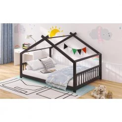 Twin Size House Bed Wood Bed Espresso by ANBAZAR -ANBAZAR Sales espresso anbazar kids beds liner13 c fa 1000