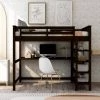 Full Size Loft Bed, Loft Bed with Desk and Storage Shelves, Wood Loft Bed Full Size, No Box Spring Needed (Espresso) by ANBAZAR