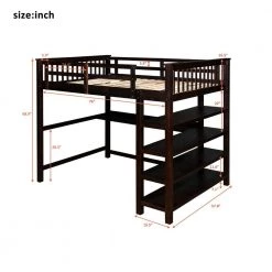 Full Size Loft Bed, Loft Bed with Desk and Storage Shelves, Wood Loft Bed Full Size, No Box Spring Needed (Espresso) by ANBAZAR -ANBAZAR Sales espresso anbazar loft beds 00049anna c3 1000
