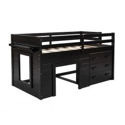 Twin Size White Wood Farmhouse Loft Bed with Storage Drawers, Low Kid Loft Bed Frame with Cabinet by ANBAZAR 14 Twin Size White Wood Farmhouse Loft Bed with Storage Drawers, Low Kid Loft Bed Frame with Cabinet by ANBAZAR -ANBAZAR Sales espresso anbazar loft beds 00364anna 44 1000