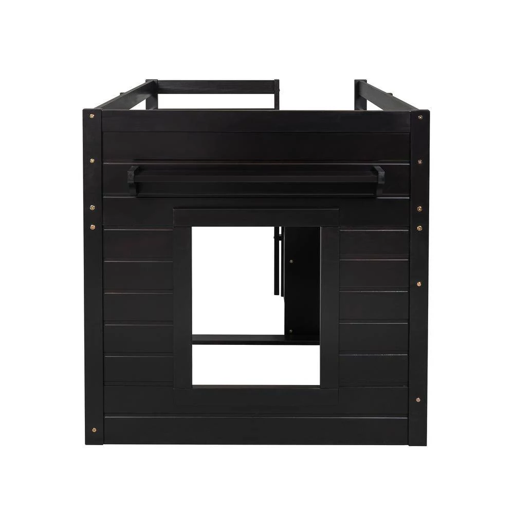 Twin Size White Wood Farmhouse Loft Bed with Storage Drawers, Low Kid Loft Bed Frame with Cabinet by ANBAZAR 8 Twin Size White Wood Farmhouse Loft Bed with Storage Drawers, Low Kid Loft Bed Frame with Cabinet by ANBAZAR - Image 8