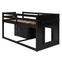 Twin Size White Wood Farmhouse Loft Bed with Storage Drawers, Low Kid Loft Bed Frame with Cabinet by ANBAZAR 15 Twin Size White Wood Farmhouse Loft Bed with Storage Drawers, Low Kid Loft Bed Frame with Cabinet by ANBAZAR -ANBAZAR Sales espresso anbazar loft beds 00364anna fa 1000