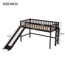 Espresso Modern Twin Size Low Loft Bed with Slide, Wood Kids Loft Bed Frame with Ladder and Rails, No Box Spring Needed by ANBAZAR -ANBAZAR Sales espresso anbazar loft beds 01737anna p 1f 1000