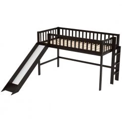Espresso Modern Twin Size Low Loft Bed with Slide, Wood Kids Loft Bed Frame with Ladder and Rails, No Box Spring Needed by ANBAZAR -ANBAZAR Sales espresso anbazar loft beds 01737anna p 44 1000