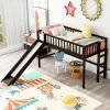 Espresso Modern Twin Size Low Loft Bed with Slide, Wood Kids Loft Bed Frame with Ladder and Rails, No Box Spring Needed by ANBAZAR