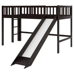 Espresso Modern Twin Size Low Loft Bed with Slide, Wood Kids Loft Bed Frame with Ladder and Rails, No Box Spring Needed by ANBAZAR -ANBAZAR Sales espresso anbazar loft beds 01737anna p 76 1000