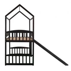 Espresso Twin Size Wood House Loft Bed Frame with Slide and Ladder, Kids Playhouse Loft Bed with Headboard and Footboard by ANBAZAR -ANBAZAR Sales espresso anbazar loft beds 01806anna p fa 1000